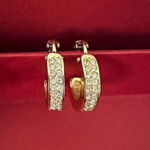 Stunning Dior Vintage Gold-Plated Crystal Hoop Clip-On Earrings